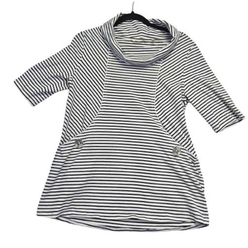 Soft Surroundings Shirt‎ S Top Coastal Sailor Nautical Stripe Back White